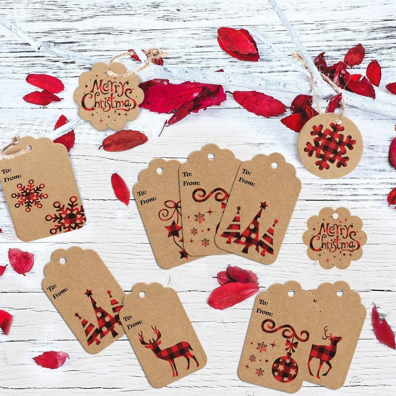 STEFORD Christmas Kraft Paper Gift Tags,120 PCS Christmas Label Gift Tags with 230 feet String - Image 3